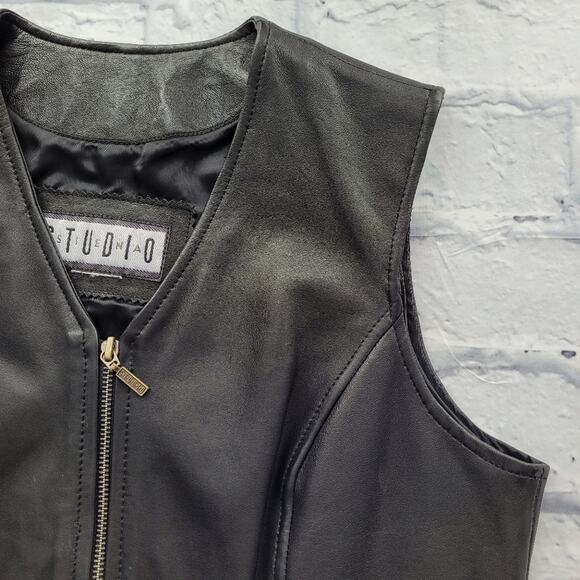 Siena Studio Black Zip Front Leather Vest size M/L - Picture 5 of 10